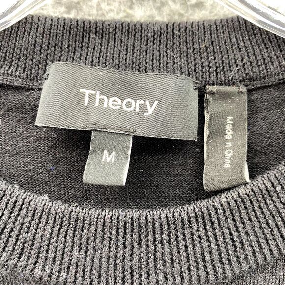 Theory Sweater Women's Medium Black Fitted Crew Neck Luxe Merino Wool Preppy 90s - Picture 3 of 11